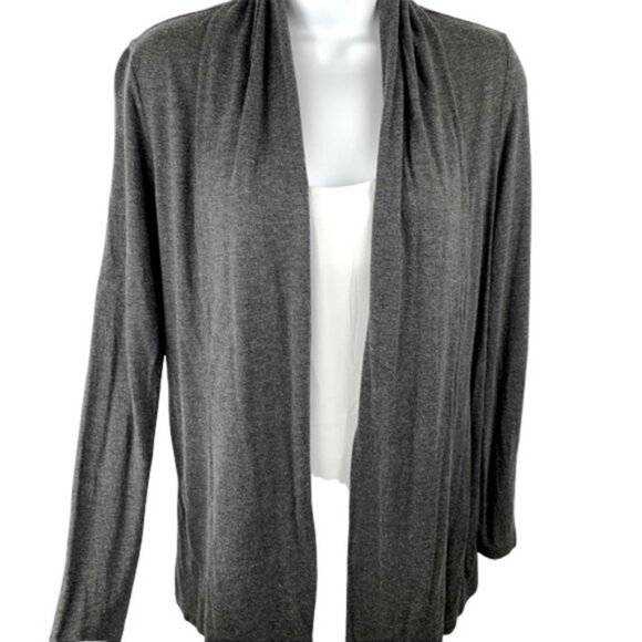 Ann Taylor Grey Open Front Drape Shawl Neck Sweater Cardigan - Picture 4 of 13